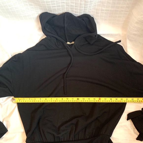 BLACK- hoodie sweatshirt dress with ribbed bottom - Picture 7 of 10